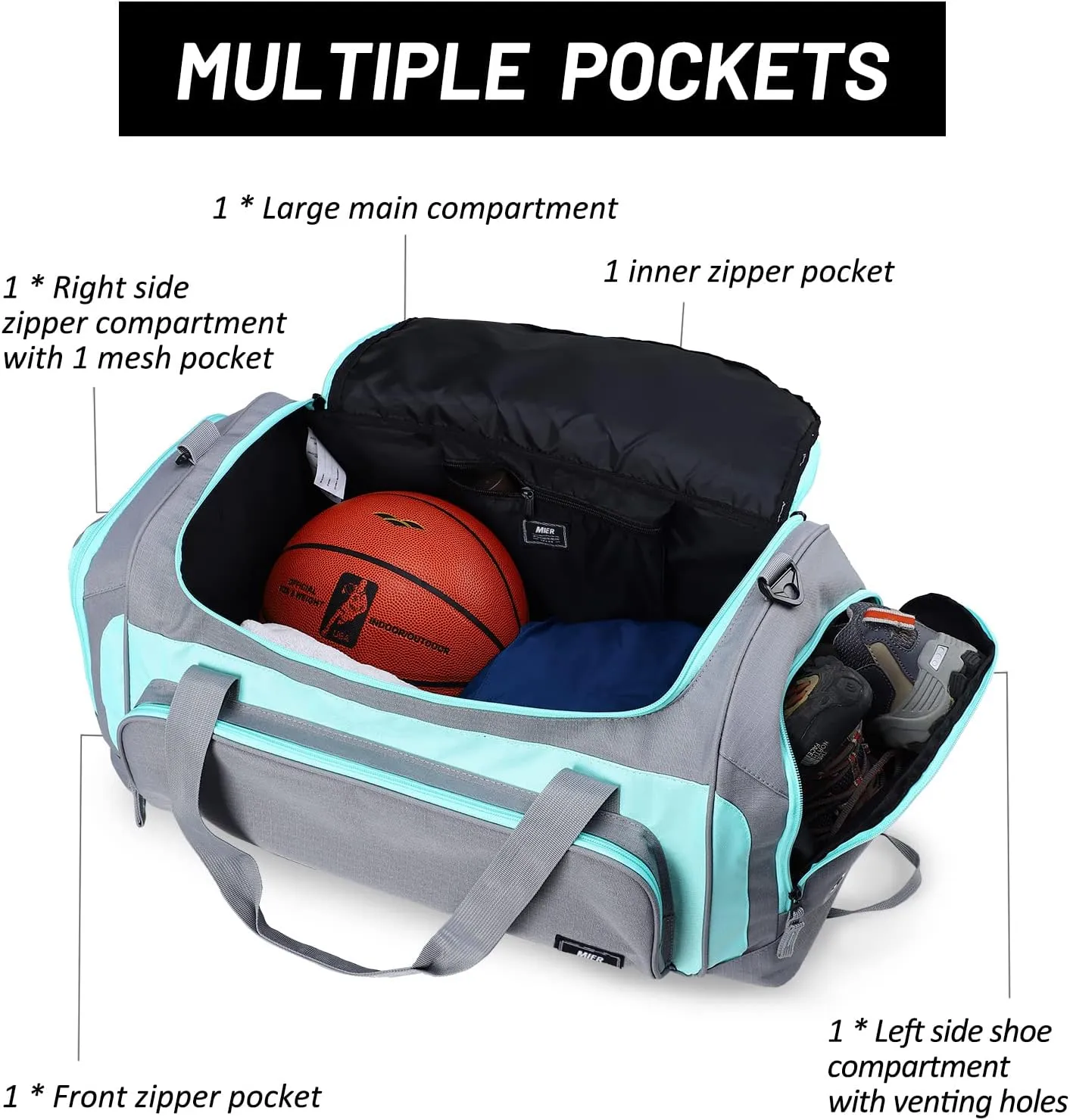MIER Large Duffel Bag Men's Gym Bag with Shoe Compartment, 60L