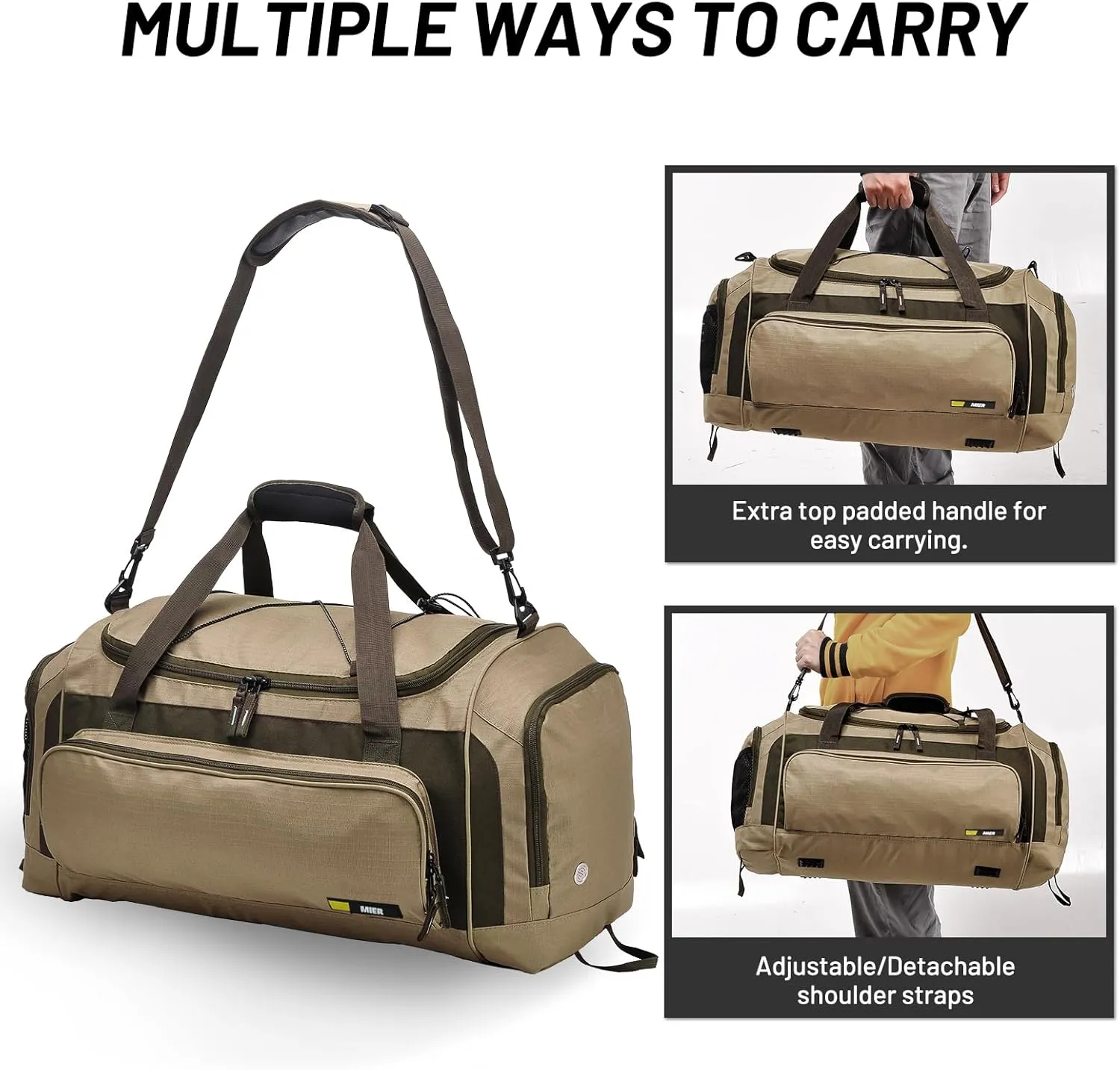 MIER Large Duffel Bag Men's Gym Bag with Shoe Compartment, 60L
