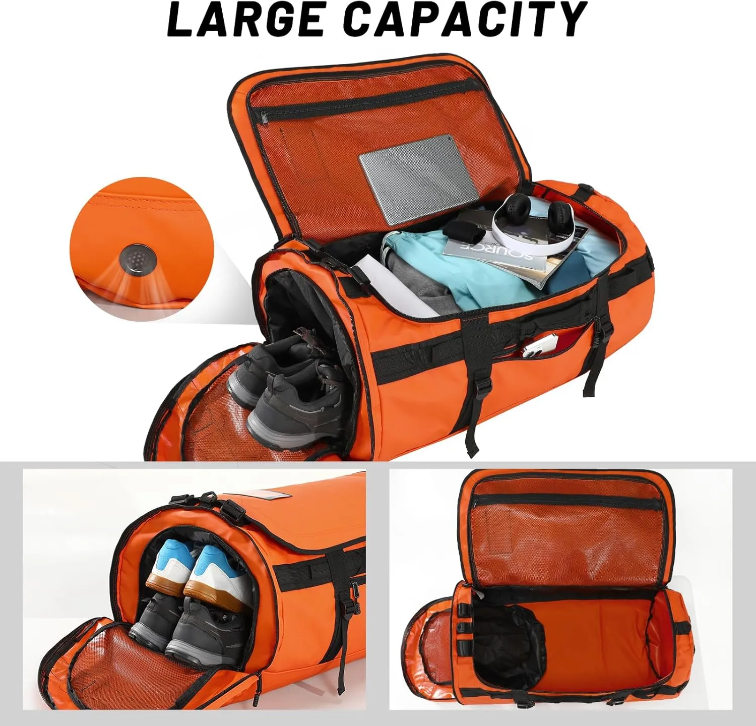 MIER Large Duffle Backpack Sports Gym Bag with Shoe Compartment, Heavy Duty and Water Resistant, Orange, 45L