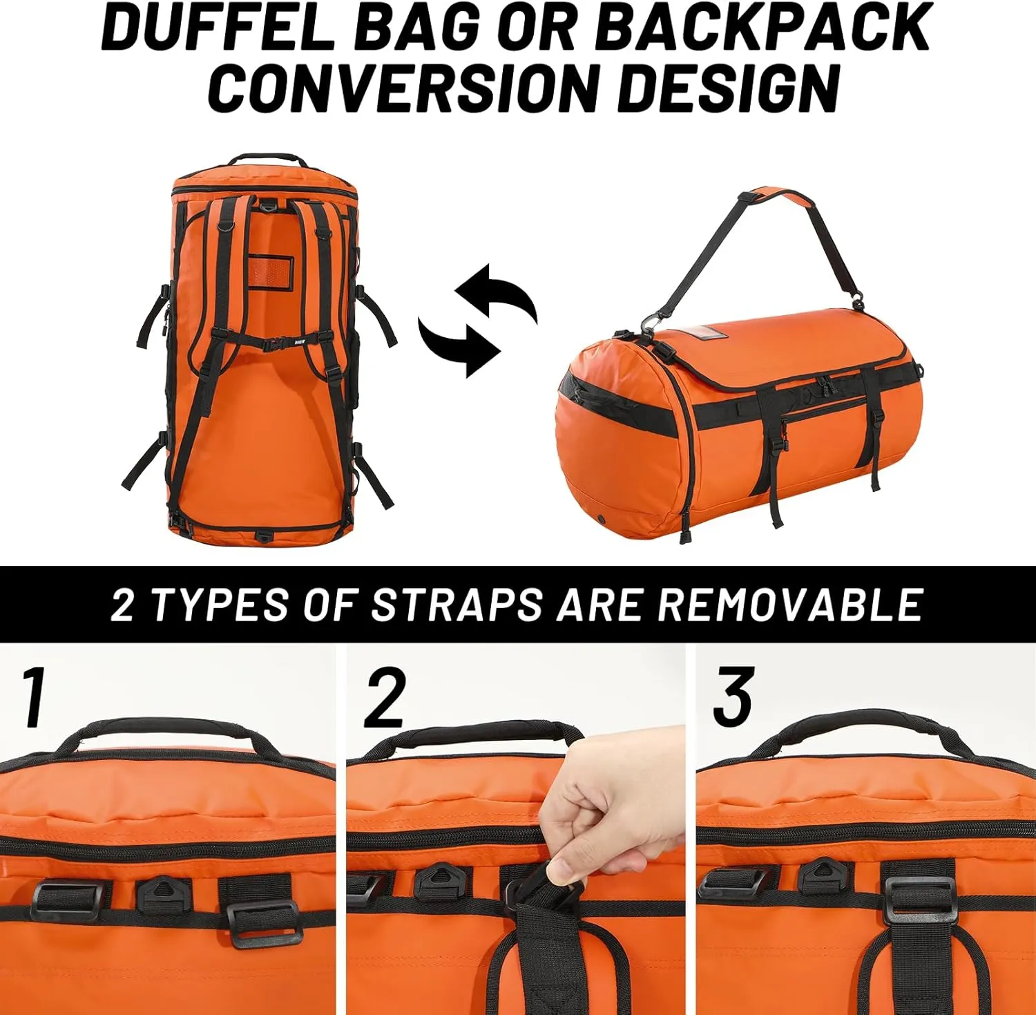 MIER Large Duffle Backpack Sports Gym Bag with Shoe Compartment, Heavy Duty and Water Resistant, Orange, 45L