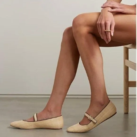 Miss left Beige Braid Comfort Buckle Strap Mary Janes Classic Round Toe Shoes