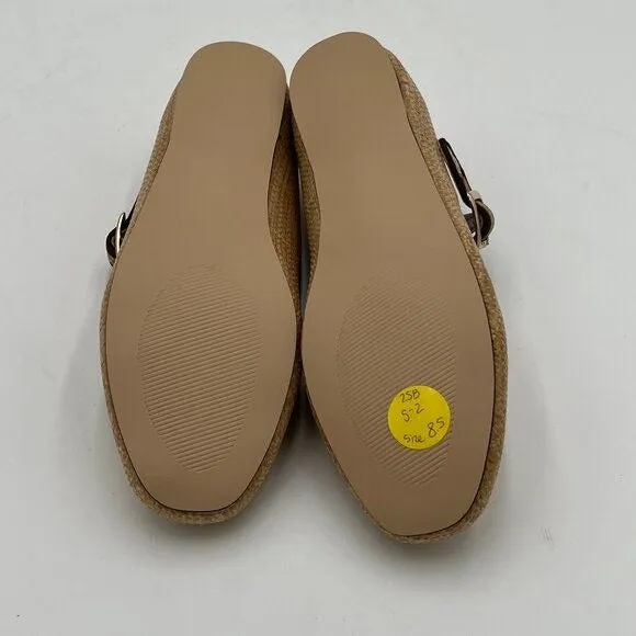 Miss left Beige Braid Comfort Buckle Strap Mary Janes Classic Round Toe Shoes