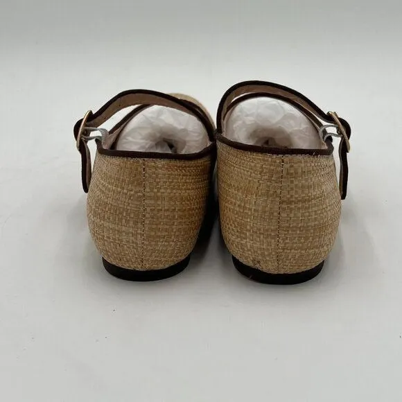 Miss left Beige Braid Comfort Buckle Strap Mary Janes Classic Round Toe Shoes