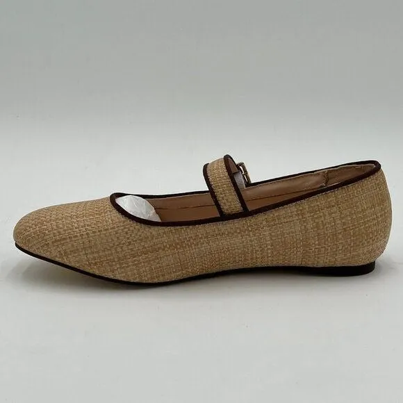 Miss left Beige Braid Comfort Buckle Strap Mary Janes Classic Round Toe Shoes