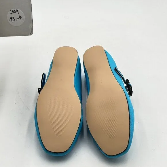 Miss Left Blue Satin Buckle Strap Mary Janes Round Toe Ballet Flats Dance Shoes