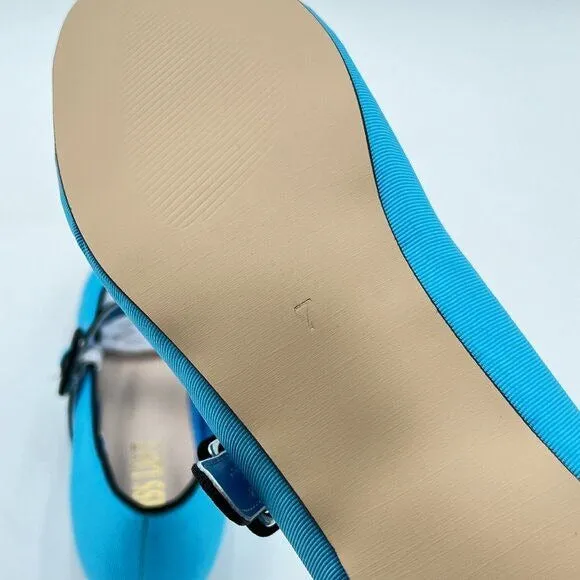 Miss Left Blue Satin Buckle Strap Mary Janes Round Toe Ballet Flats Dance Shoes