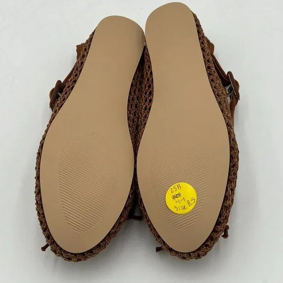 miss left Brown Cutout Bowknots Ankle Strap Mary Janes Ballet Flats