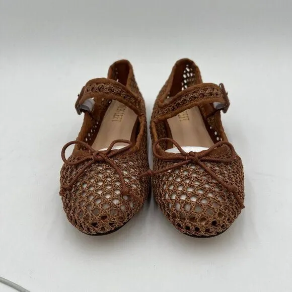 miss left Brown Cutout Bowknots Ankle Strap Mary Janes Ballet Flats
