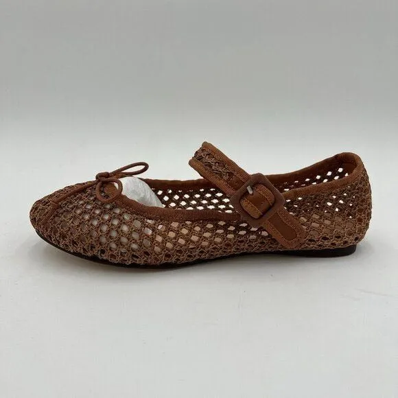 miss left Brown Cutout Bowknots Ankle Strap Mary Janes Ballet Flats