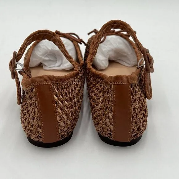 miss left Brown Cutout Bowknots Ankle Strap Mary Janes Ballet Flats