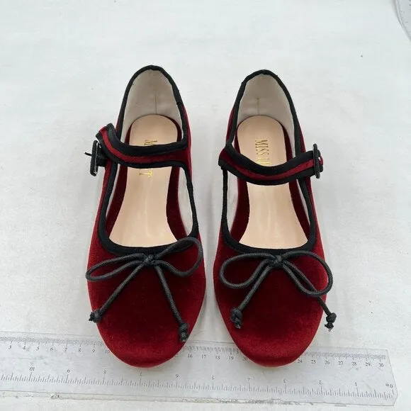 Miss left Burnt Sienna Bowknot Ankle Strap Mary Jane Round Toe Ballet Flats
