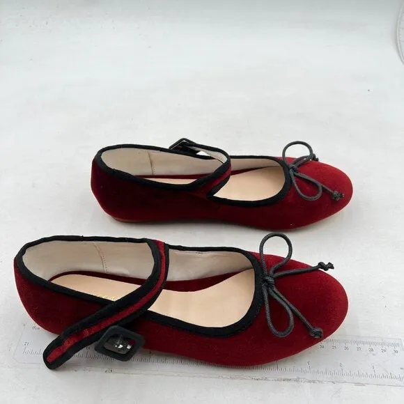 Miss left Burnt Sienna Bowknot Ankle Strap Mary Jane Round Toe Ballet Flats