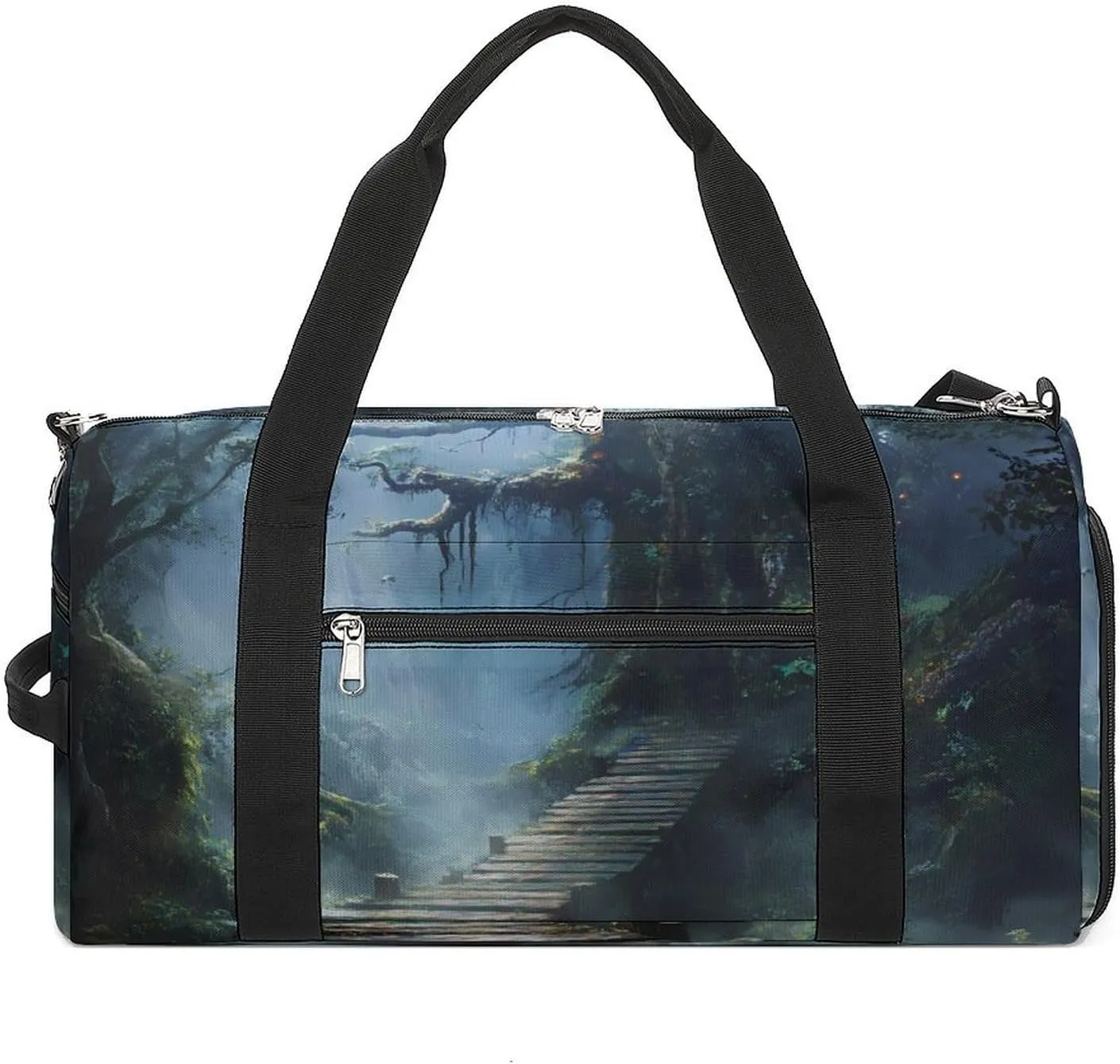 Misty Forests with Towering Trees Unisex Gym Bag Waterproof Sports Duffels Travel Gear With Laundry Shoe Compartment