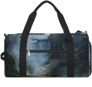 Misty Forests with Towering Trees Unisex Gym Bag Waterproof Sports Duffels Travel Gear With Laundry Shoe Compartment