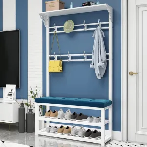 Modern Industrial Entryway Coat Rack with Shoe Bench: 11 Hooks 2 Tier Shoe Rack 4 in 1 Hall Tree for Hallway and Living Rooms Easy to Assemble 100x30x172cm