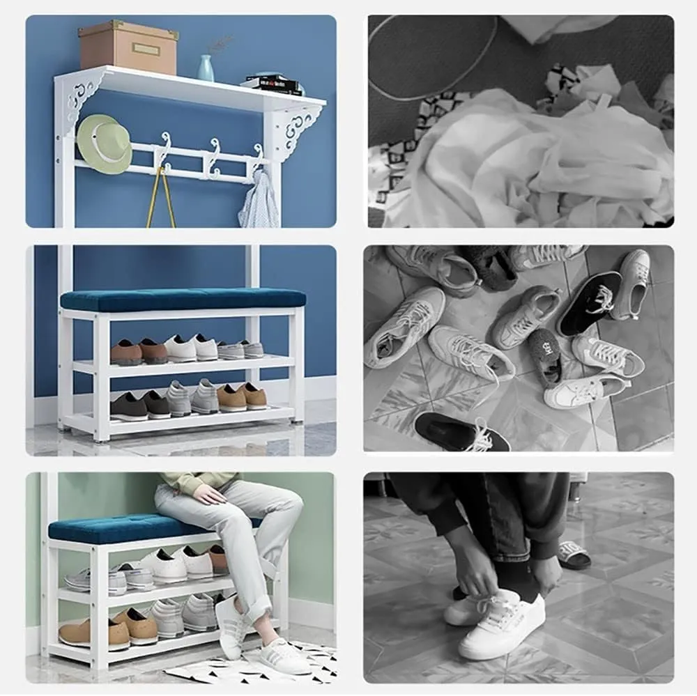 Modern Industrial Entryway Coat Rack with Shoe Bench: 11 Hooks 2 Tier Shoe Rack 4 in 1 Hall Tree for Hallway and Living Rooms Easy to Assemble 100x30x172cm