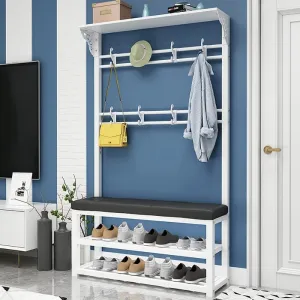 Modern Industrial Entryway Coat Rack with Shoe Bench: 11 Hooks 2 Tier Shoe Rack 4 in 1 Hall Tree for Hallway and Living Rooms Easy to Assemble 100x30x172cm