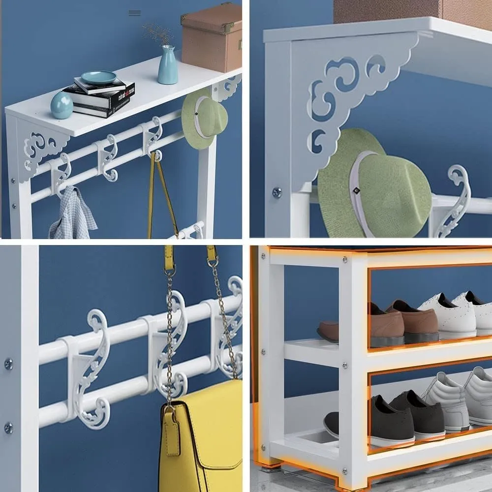 Modern Industrial Entryway Coat Rack with Shoe Bench: 11 Hooks 2 Tier Shoe Rack 4 in 1 Hall Tree for Hallway and Living Rooms Easy to Assemble 100x30x172cm
