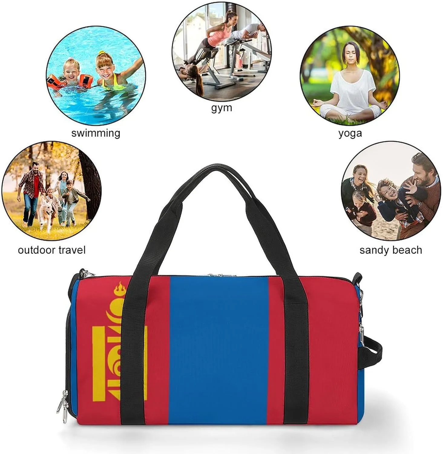 Mongolia Flag Gym Bag for Boys Girls with Shoe Compartment Lightweight Weekender