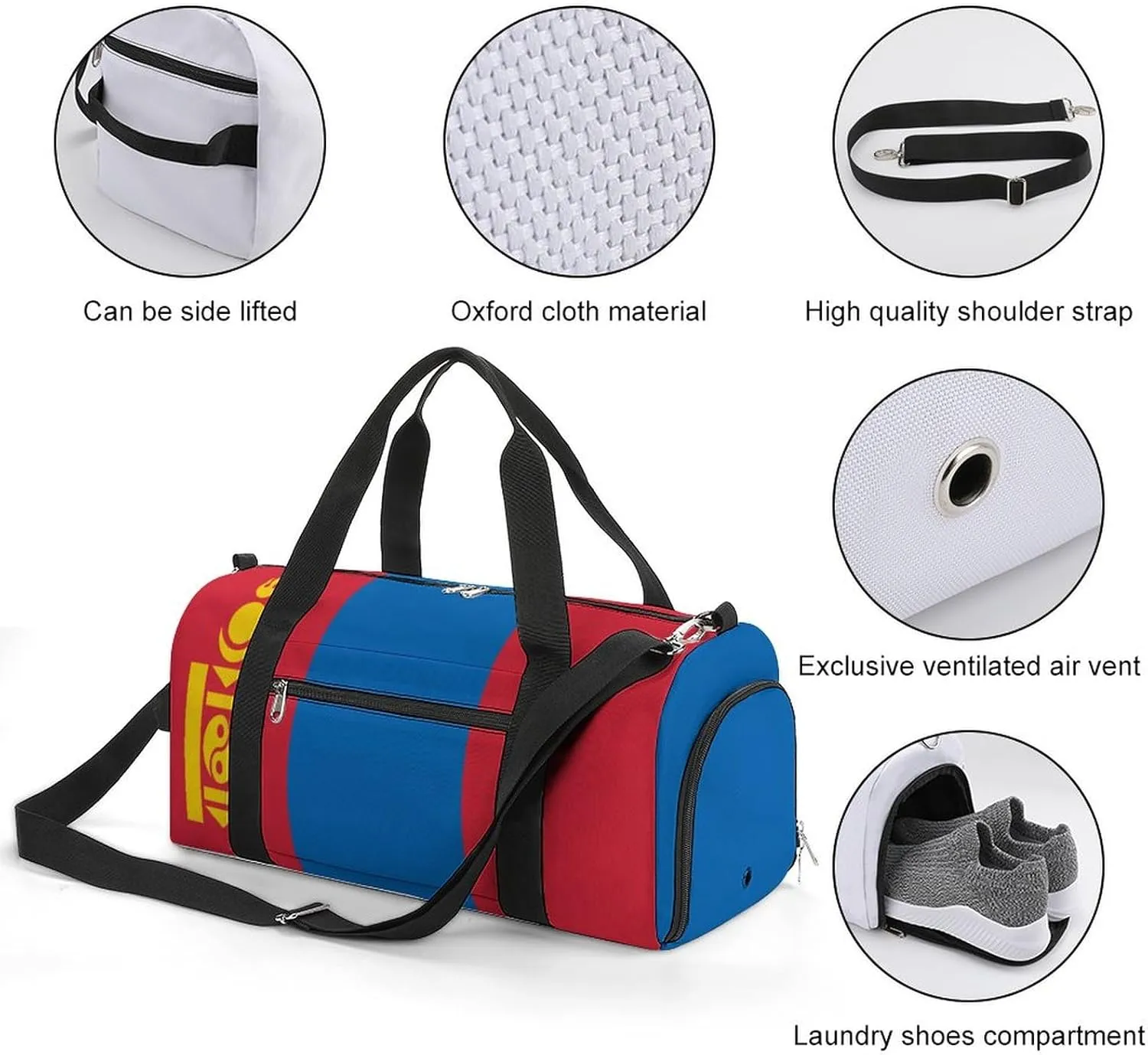 Mongolia Flag Gym Bag for Boys Girls with Shoe Compartment Lightweight Weekender