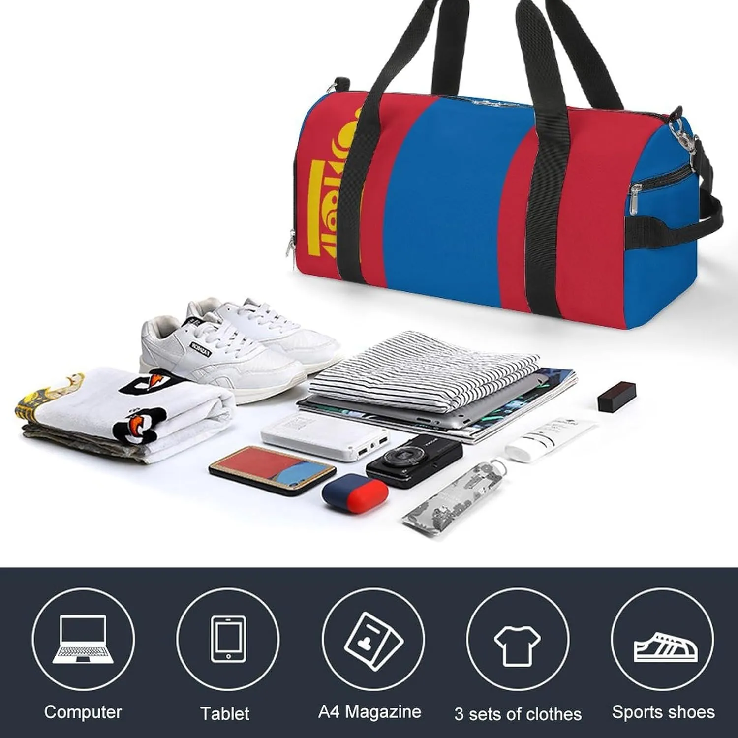 Mongolia Flag Gym Bag for Boys Girls with Shoe Compartment Lightweight Weekender