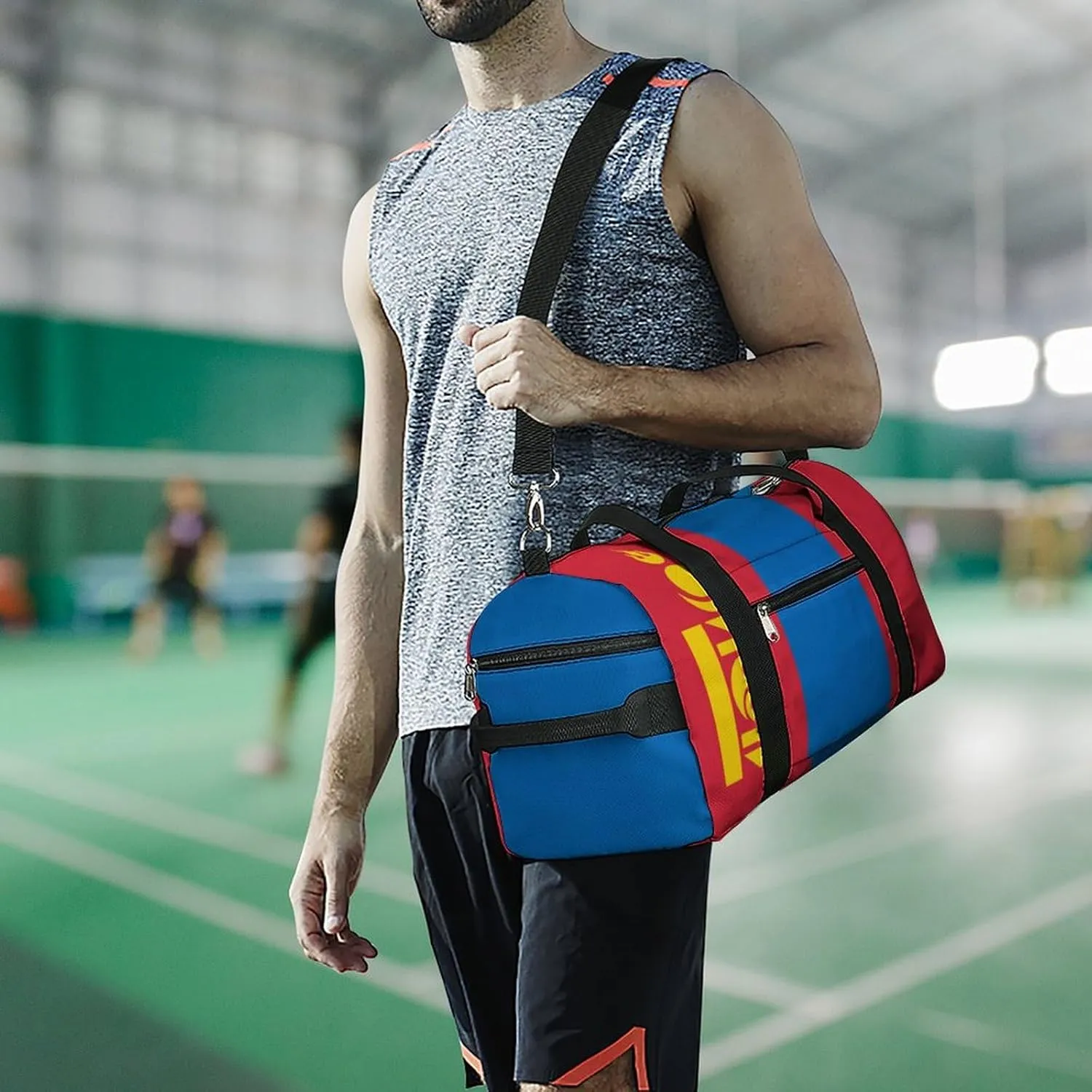 Mongolia Flag Gym Bag for Boys Girls with Shoe Compartment Lightweight Weekender