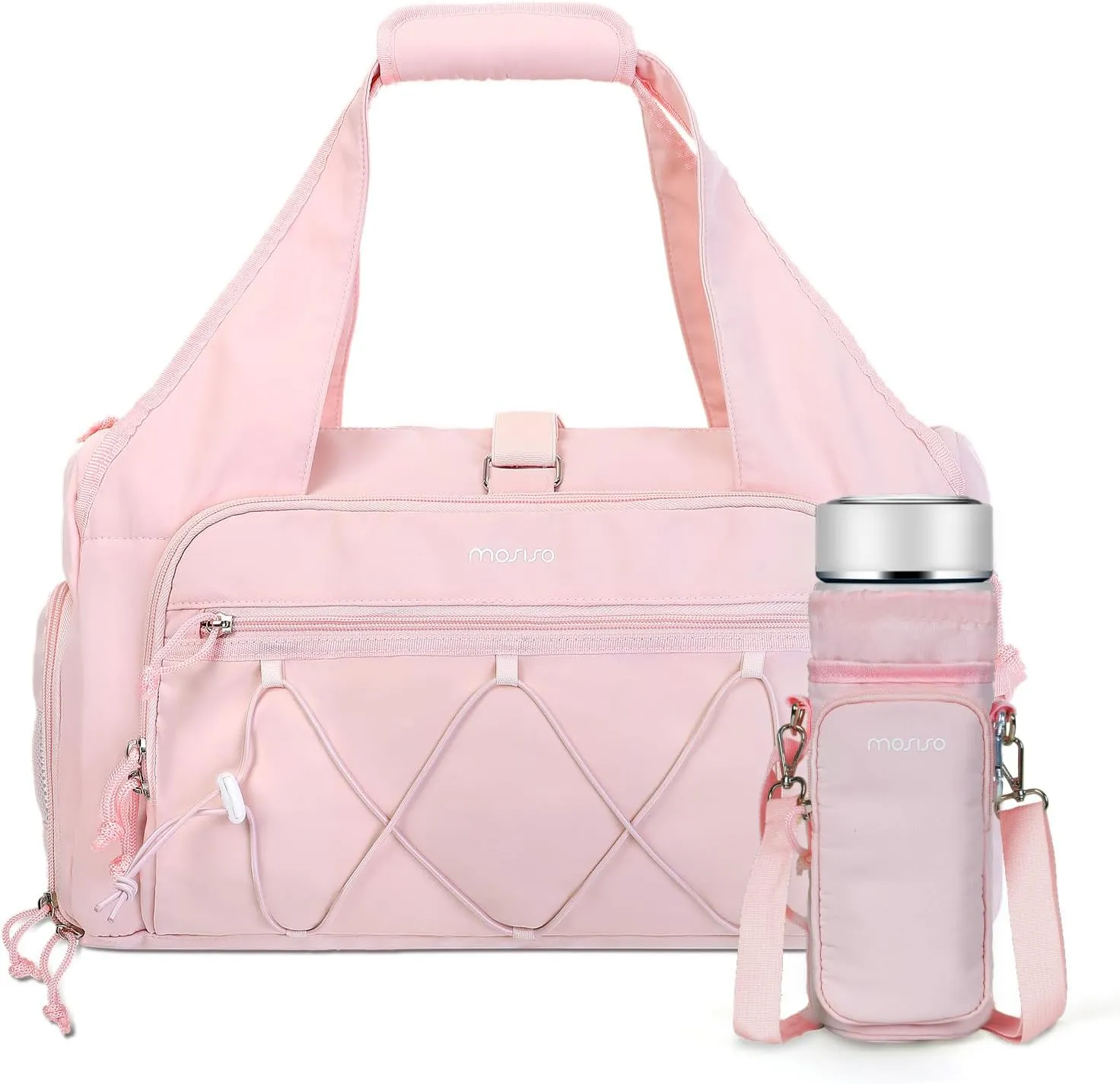MOSISO Gym Bag for Women, Travel Duffle Weekender Overnight Workout Carry on Small Tote Sport Gym Duffle Bag with Shoe Compartment&Wet Pocket&Water Bottle Holder for Fitness, Yoga, Weekend, Pink