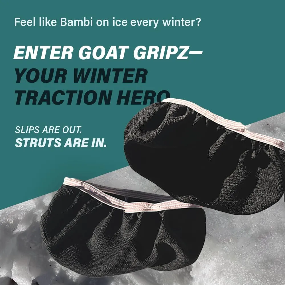 Mountain Goat Approved Shoe Socks - Snow & Ice Traction; Alt for Chains, Cleats, Crampons, Spikes, Grips, Grippers; Anti-Slip for Shoes & Boots, Jacquard Fabric, Elastic, Easy Slip-On (1 Pair)