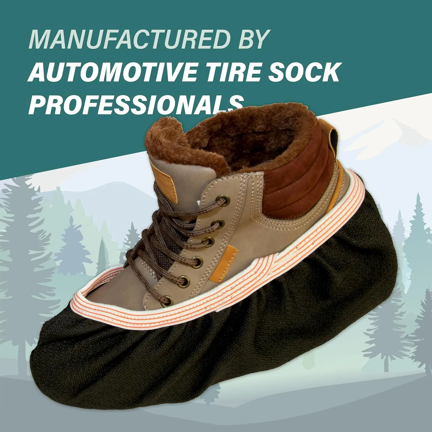 Mountain Goat Approved Shoe Socks - Snow & Ice Traction; Alt for Chains, Cleats, Crampons, Spikes, Grips, Grippers; Anti-Slip for Shoes & Boots, Jacquard Fabric, Elastic, Easy Slip-On (1 Pair)