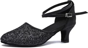 MSMAX Womens Latin Dance Shoe Mid Heel Glitter Party Dancing Sandals