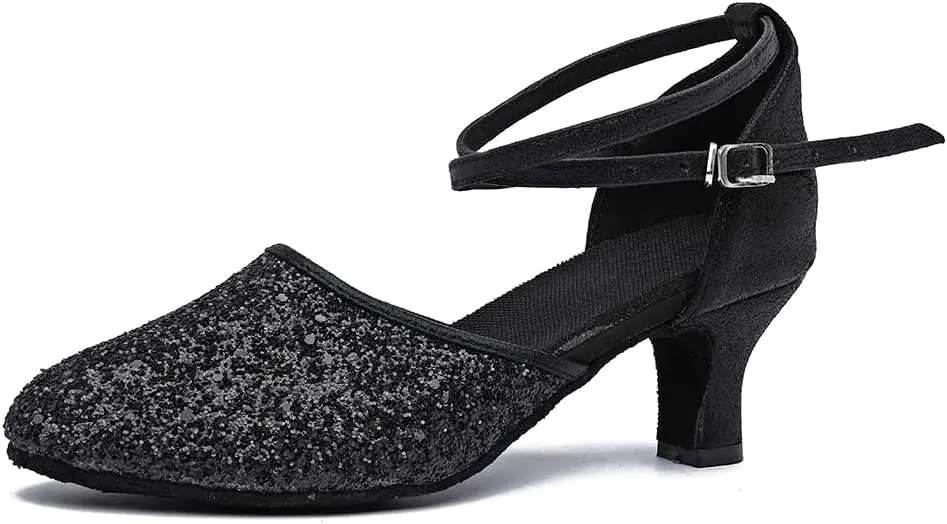 MSMAX Womens Latin Dance Shoe Mid Heel Glitter Party Dancing Sandals