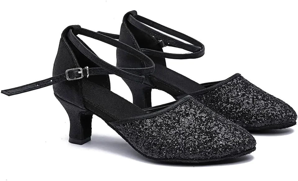 MSMAX Womens Latin Dance Shoe Mid Heel Glitter Party Dancing Sandals