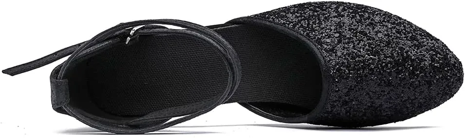 MSMAX Womens Latin Dance Shoe Mid Heel Glitter Party Dancing Sandals