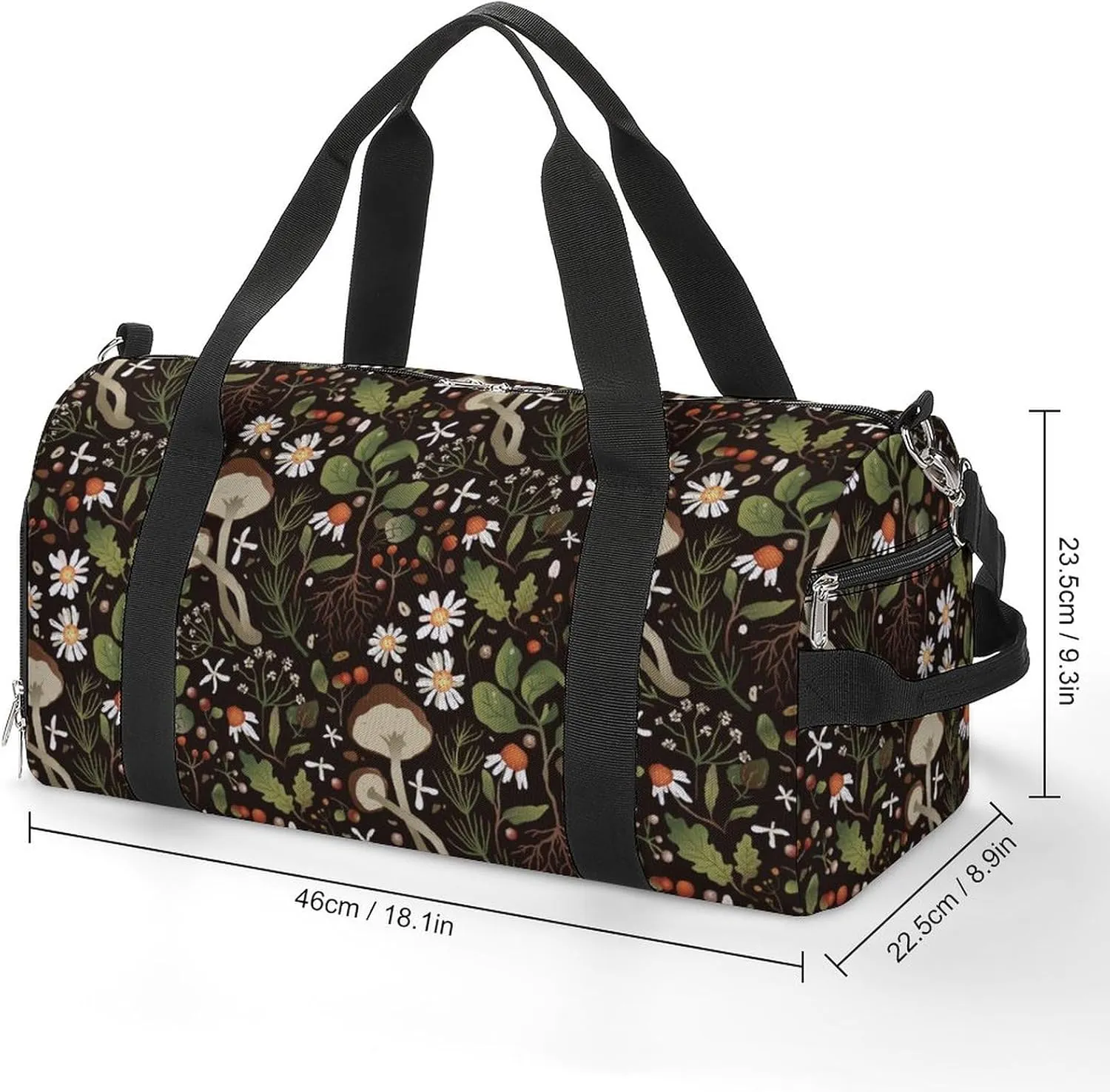 Mushroom Pattern Sports Tote Gym Bag for Women Men, Overnight Bag with Shoe Compartment Water Resistant