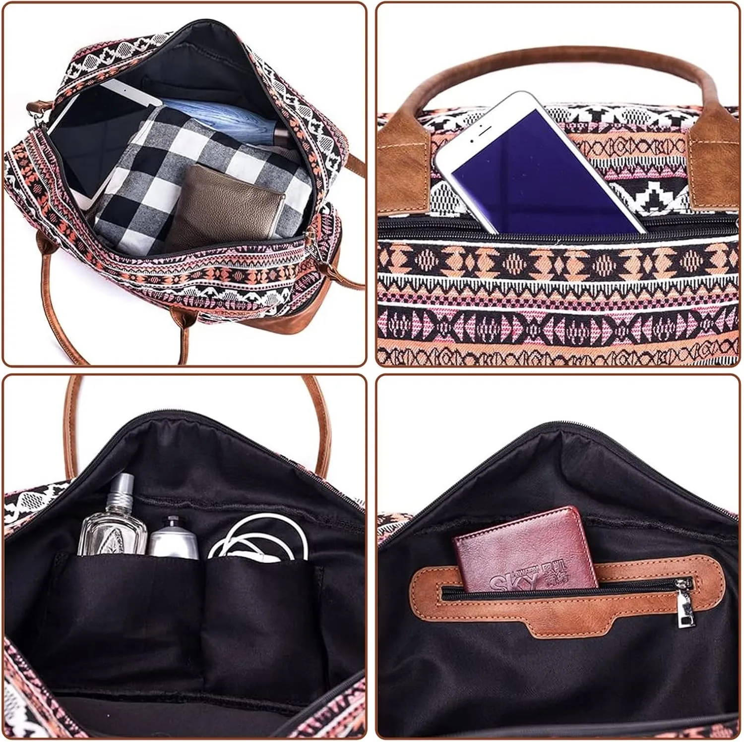 MyMealivos Canvas Weekender Bag, Overnight Travel Carry On Duffel Tote with Shoe Pouch (multi)