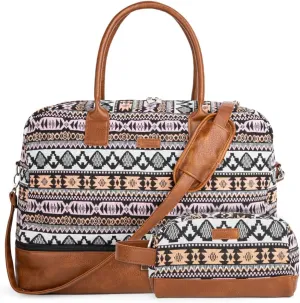 MyMealivos Canvas Weekender Bag, Overnight Travel Carry On Duffel Tote with Shoe Pouch (multi)