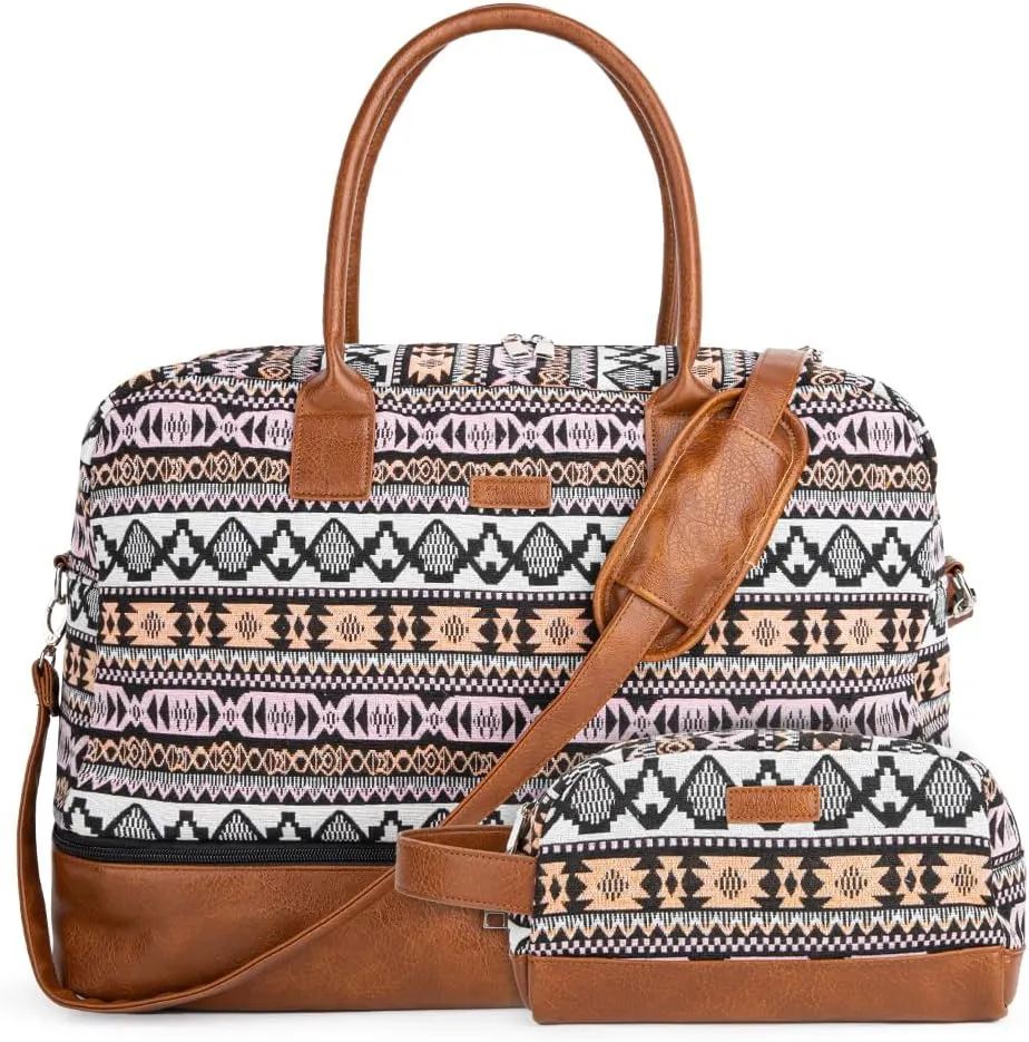 MyMealivos Canvas Weekender Bag, Overnight Travel Carry On Duffel Tote with Shoe Pouch (multi)