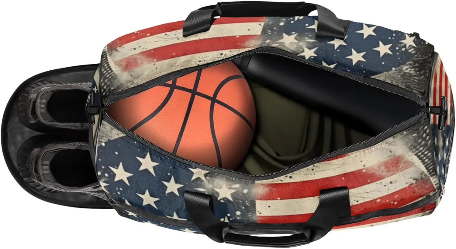 National Flag Pattern 43L Gym Duffle Bag for men with Shoe Compartment, Star Overnight Weekender Bag for Women with Shoulder Strap, Ideal for Travel, Gym, Sports