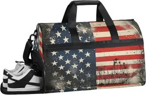 National Flag Pattern 43L Gym Duffle Bag for men with Shoe Compartment, Star Overnight Weekender Bag for Women with Shoulder Strap, Ideal for Travel, Gym, Sports