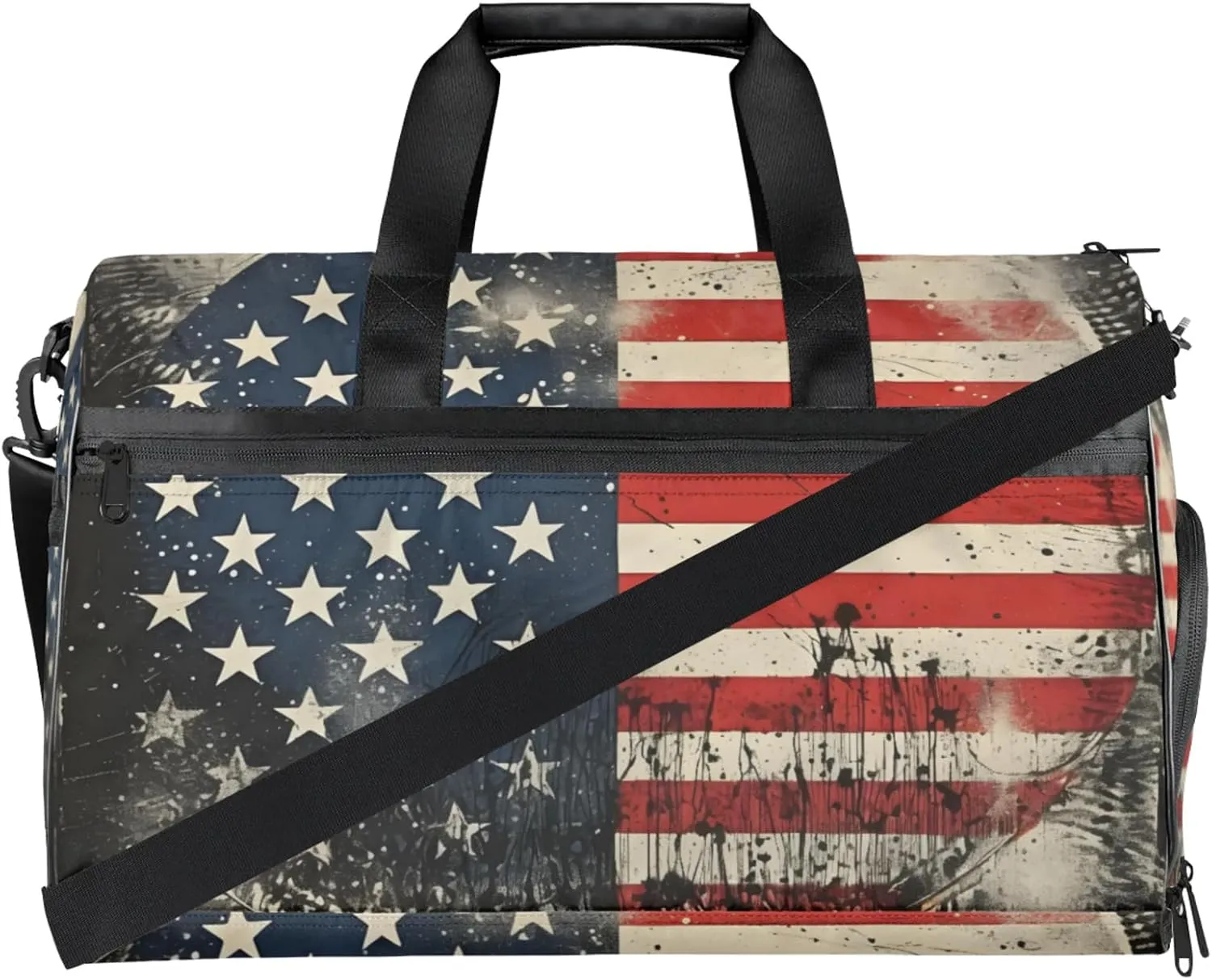 National Flag Pattern 43L Gym Duffle Bag for men with Shoe Compartment, Star Overnight Weekender Bag for Women with Shoulder Strap, Ideal for Travel, Gym, Sports