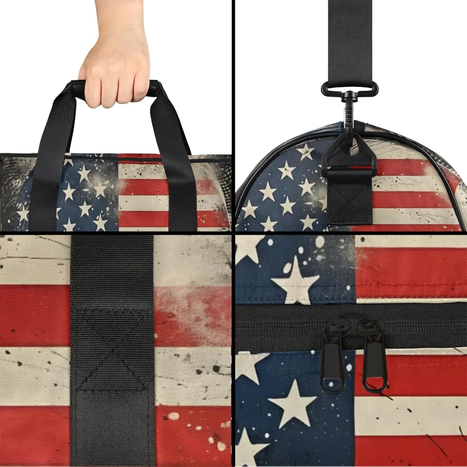 National Flag Pattern 43L Gym Duffle Bag for men with Shoe Compartment, Star Overnight Weekender Bag for Women with Shoulder Strap, Ideal for Travel, Gym, Sports