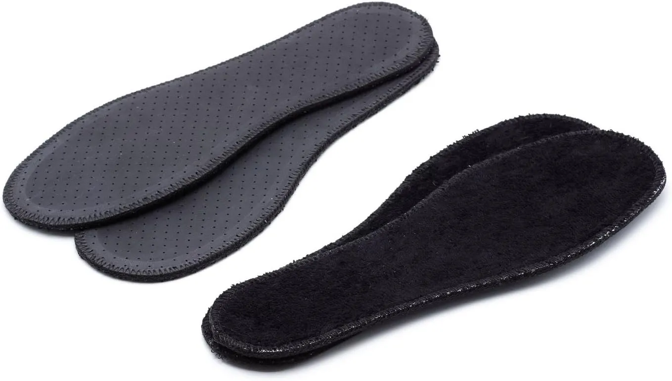 Natural Summer Black Terry Cloth Insoles, Soft, Flexible, Fresh Barefoot Terry Cotton Shoe Insoles (2 Pairs, 8 Women US)