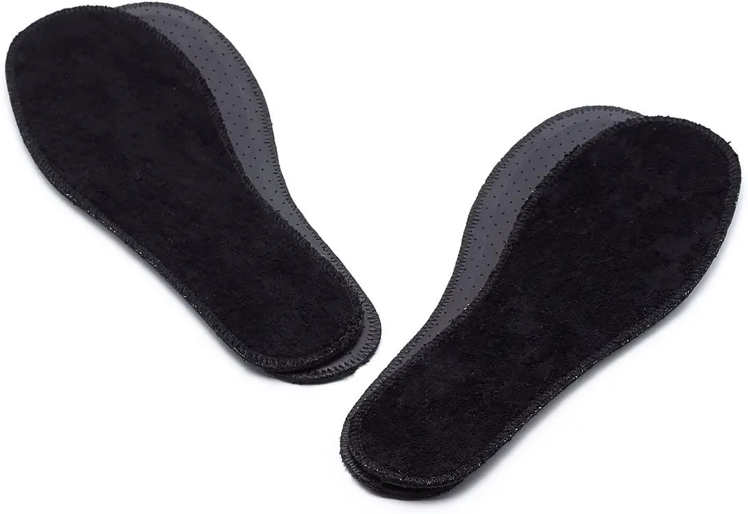 Natural Summer Black Terry Cloth Insoles, Soft, Flexible, Fresh Barefoot Terry Cotton Shoe Insoles (2 Pairs, 8 Women US)