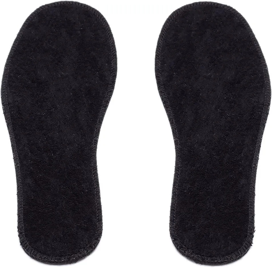 Natural Summer Black Terry Cloth Insoles, Soft, Flexible, Fresh Barefoot Terry Cotton Shoe Insoles (2 Pairs, 8 Women US)