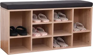 Natural Wooden Shoe Cubicle Storage Entryway Bench with Soft Cushion for Seating