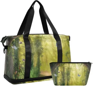 Nature Forest Scenic Gym Bag for Women Sport Travel Duffel Bag Shoulder Weekender Overnight Bags with Wet Pocket & Shoe Compartment