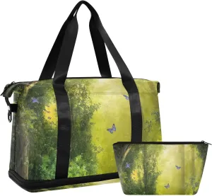 Nature Forest Scenic Gym Bag for Women Sport Travel Duffel Bag Shoulder Weekender Overnight Bags with Wet Pocket & Shoe Compartment