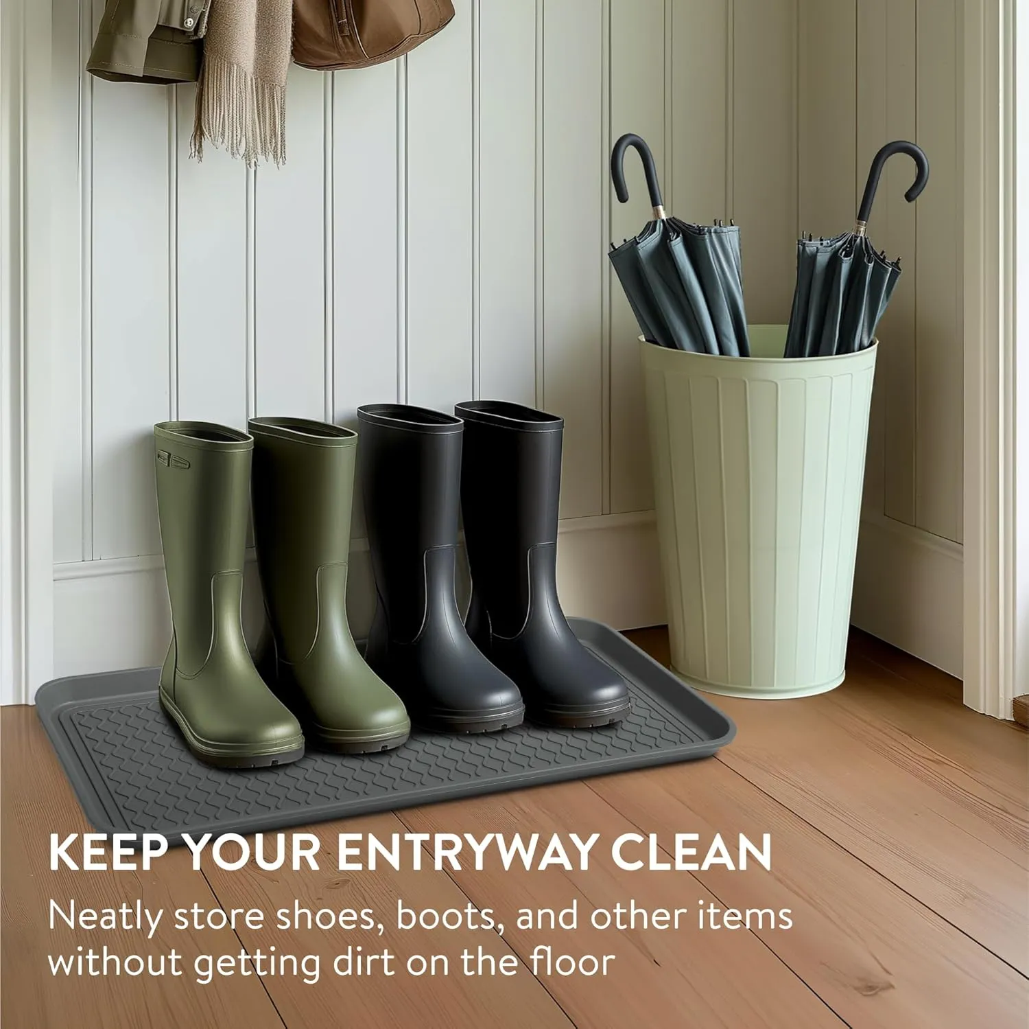 Navaris Large Shoe Drip Tray - Waterproof Indoor or Outdoor Boot Storage Tray - Big Shoe Mat, Muddy Boots, Rain Boots - Shoe Rack or Stand Accessory - Gray