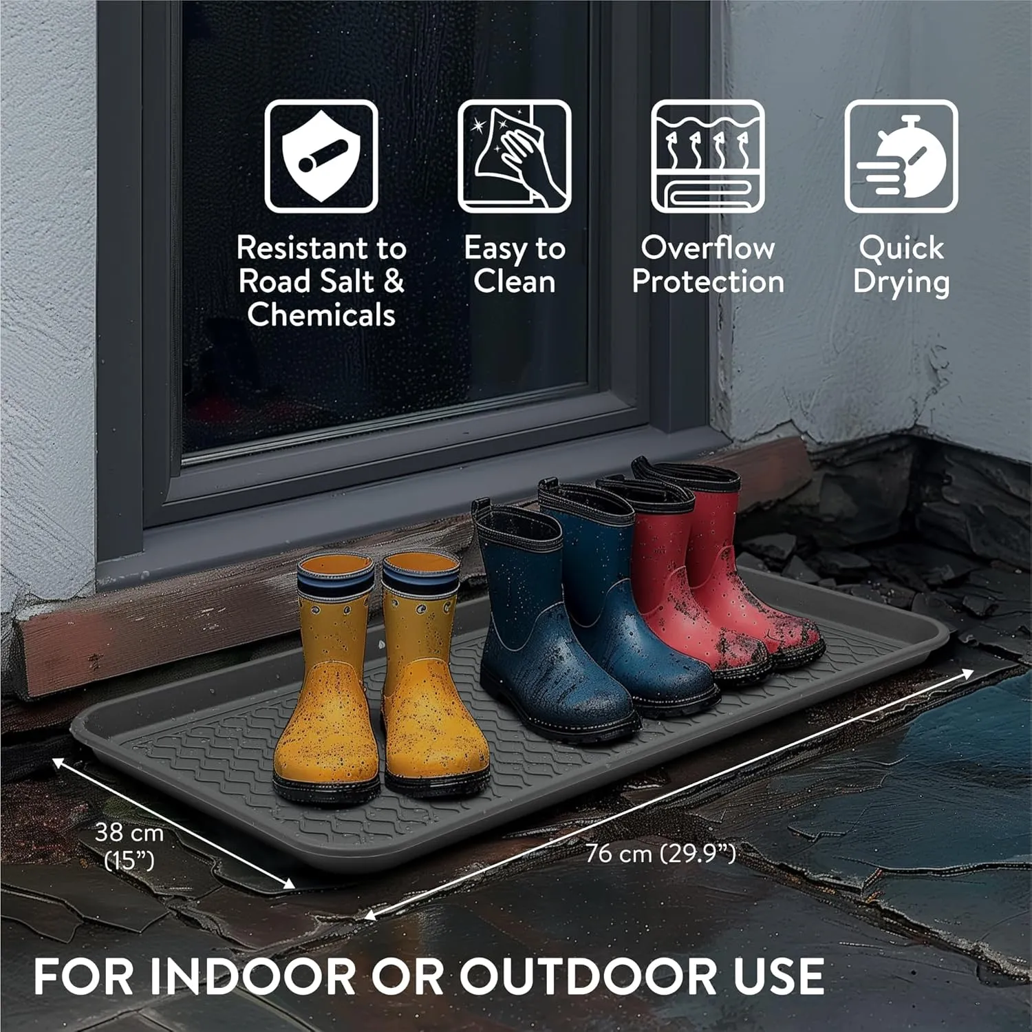 Navaris Large Shoe Drip Tray - Waterproof Indoor or Outdoor Boot Storage Tray - Big Shoe Mat, Muddy Boots, Rain Boots - Shoe Rack or Stand Accessory - Gray