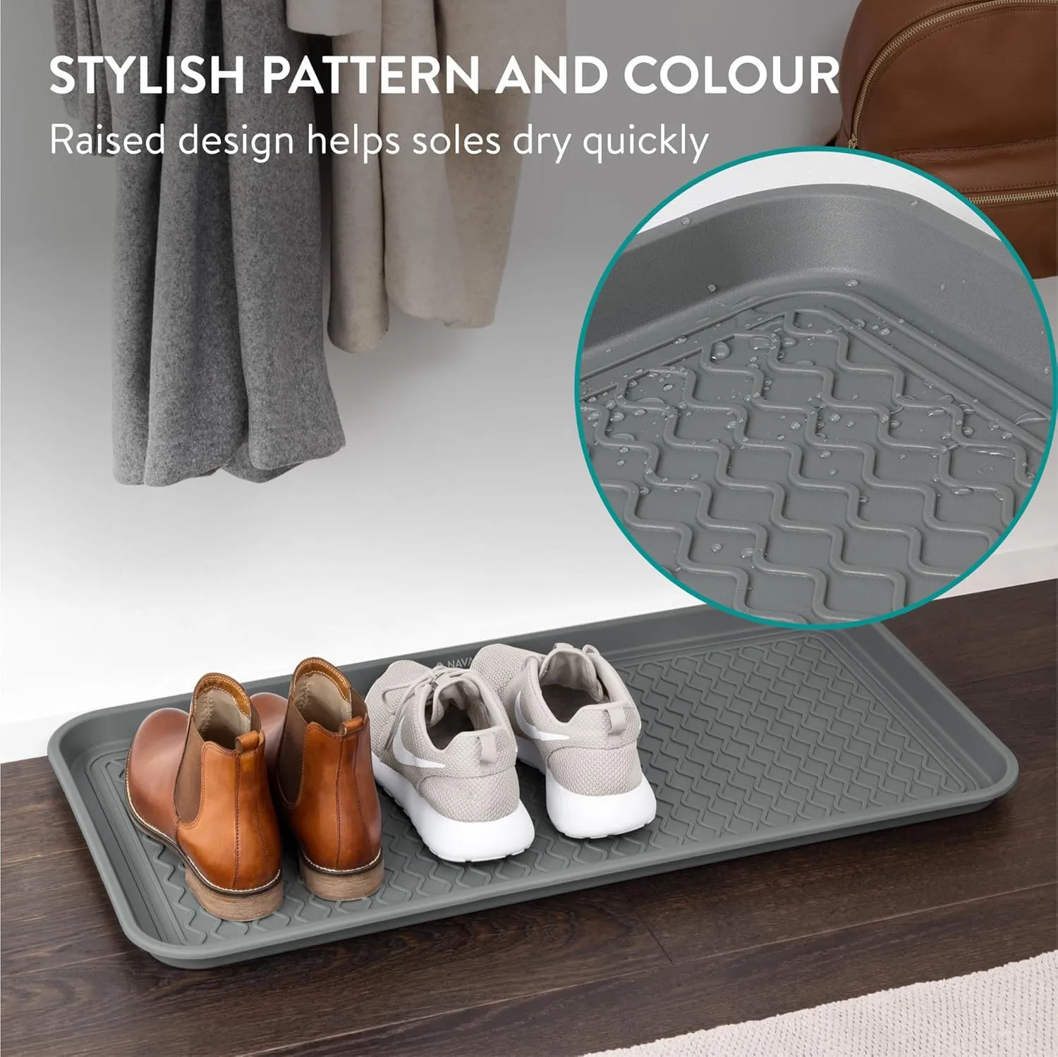 Navaris Large Shoe Drip Tray - Waterproof Indoor or Outdoor Boot Storage Tray - Big Shoe Mat, Muddy Boots, Rain Boots - Shoe Rack or Stand Accessory - Gray